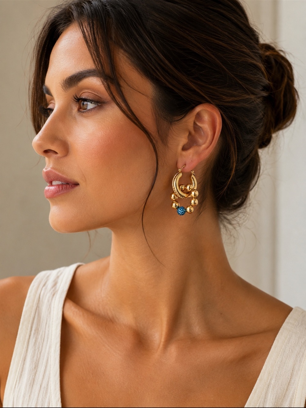 Isaac Mizrahi Gold statement hoop Earrings with Blue Accents